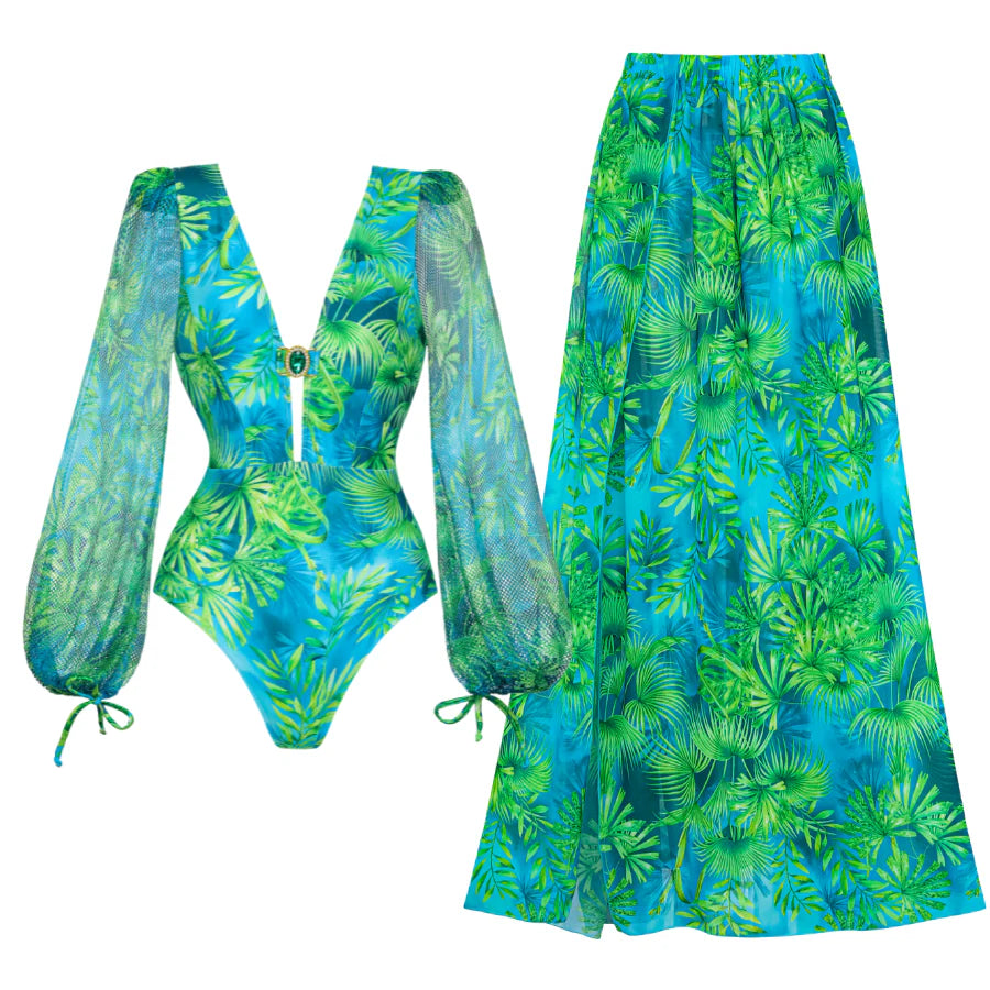 Talia Tropical Leaf Swimwear Set