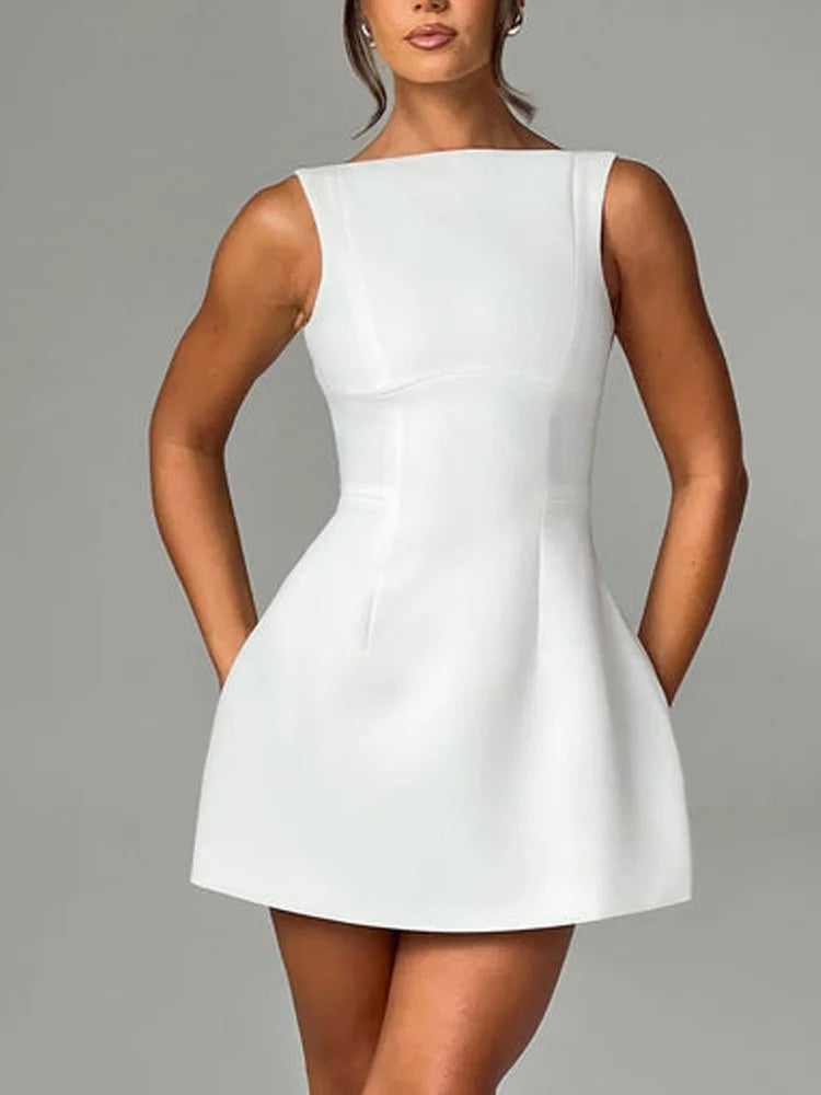 Talia Cinched Waist Backless A-Line Mini Dress