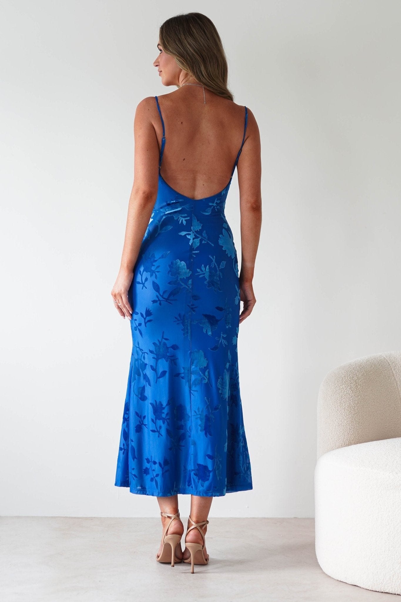 Dahlia Floral Jacquard Maxi Dress | Royal Blue