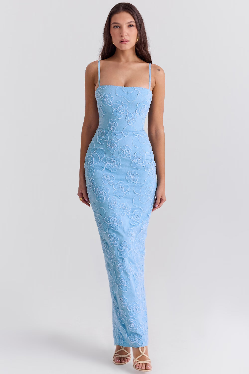 Eva Blue Floral Lace Maxi Dress