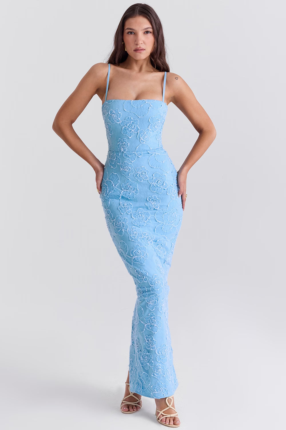 Eva Blue Floral Lace Maxi Dress