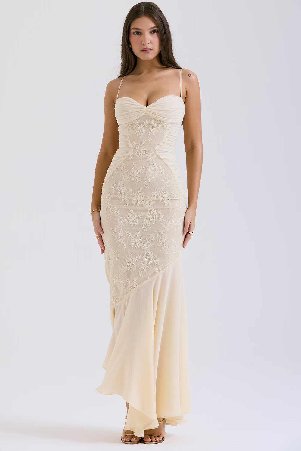 Celeste | Lace & Chiffon Sculpt Gown – Vanilla