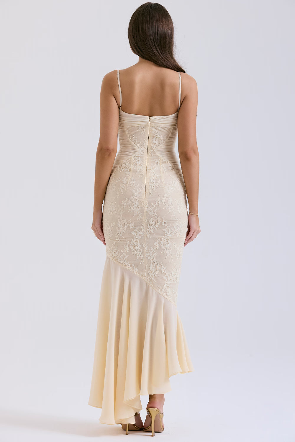 Celeste | Lace & Chiffon Sculpt Gown – Vanilla