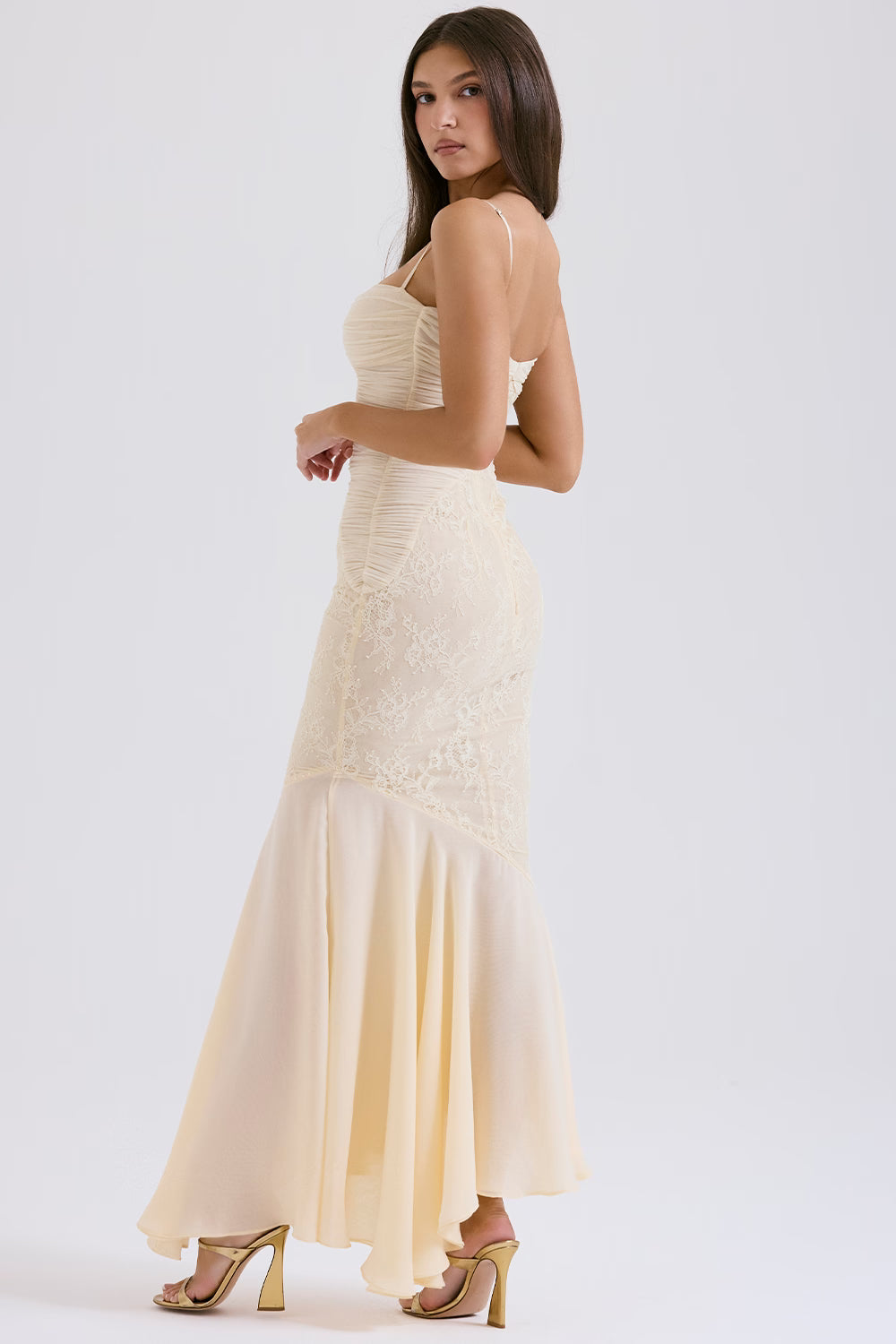 Celeste | Lace & Chiffon Sculpt Gown – Vanilla