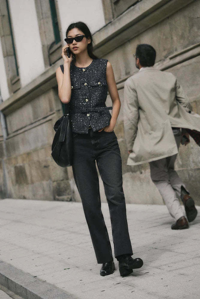 ANNABELLE - BELTED SEQUIN STRUCTURED VEST