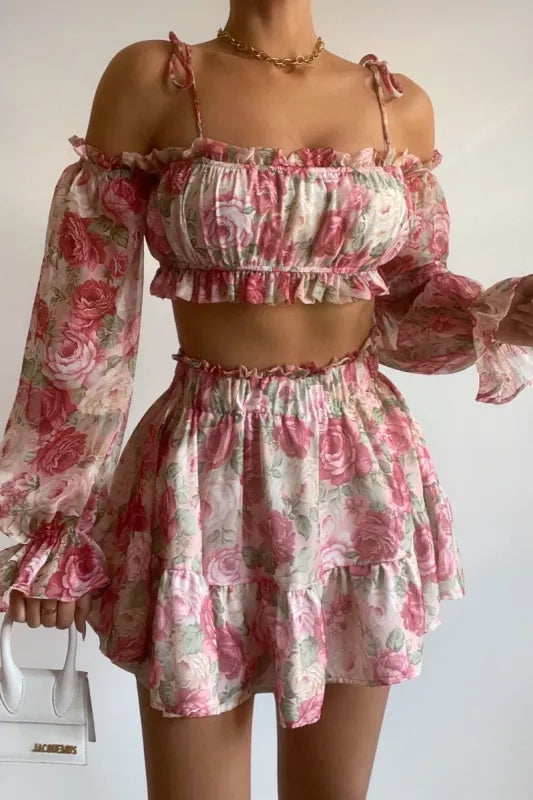 Livia Floral Ruffled Skirt –