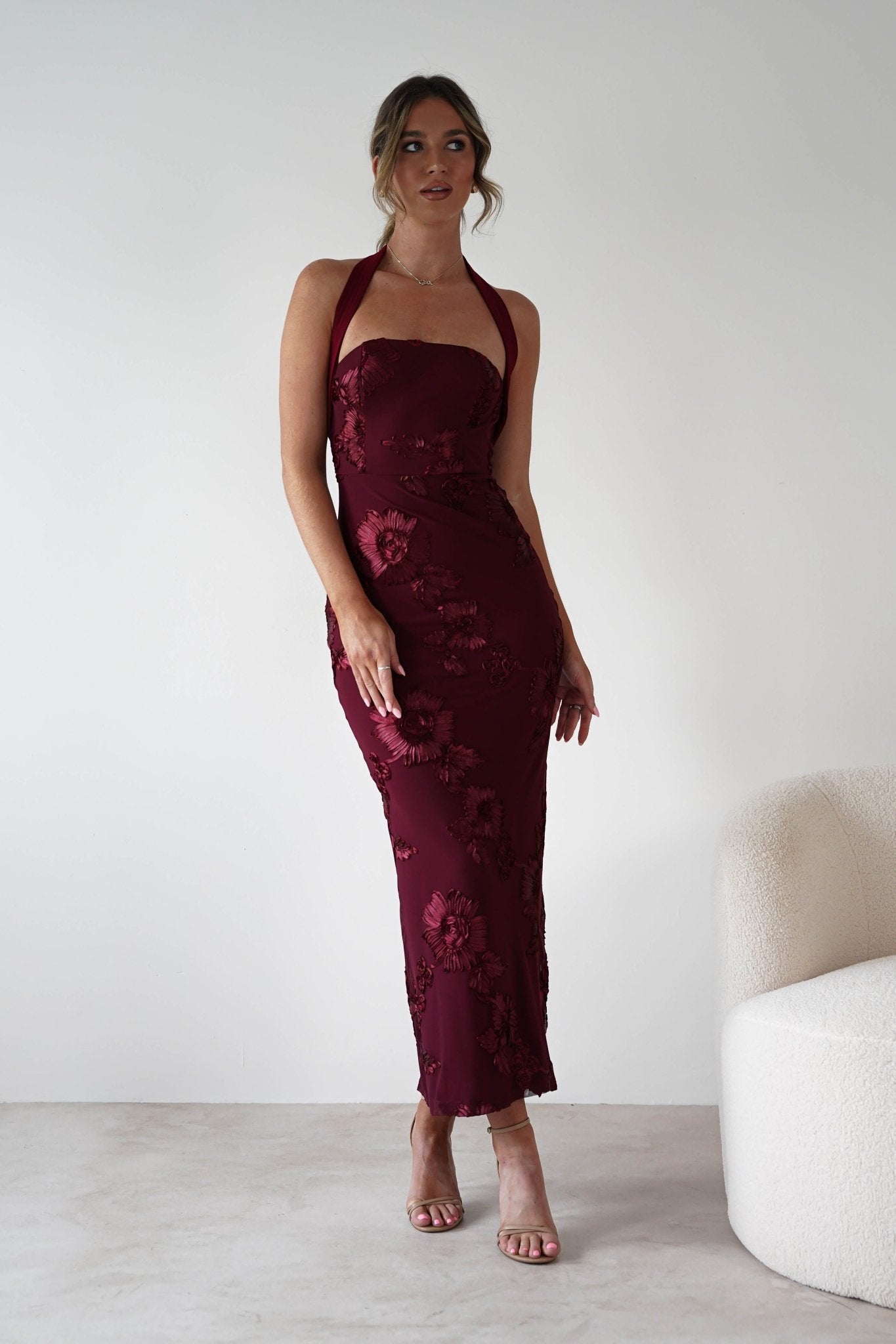Lilani Textured Midaxi Dress | Wine