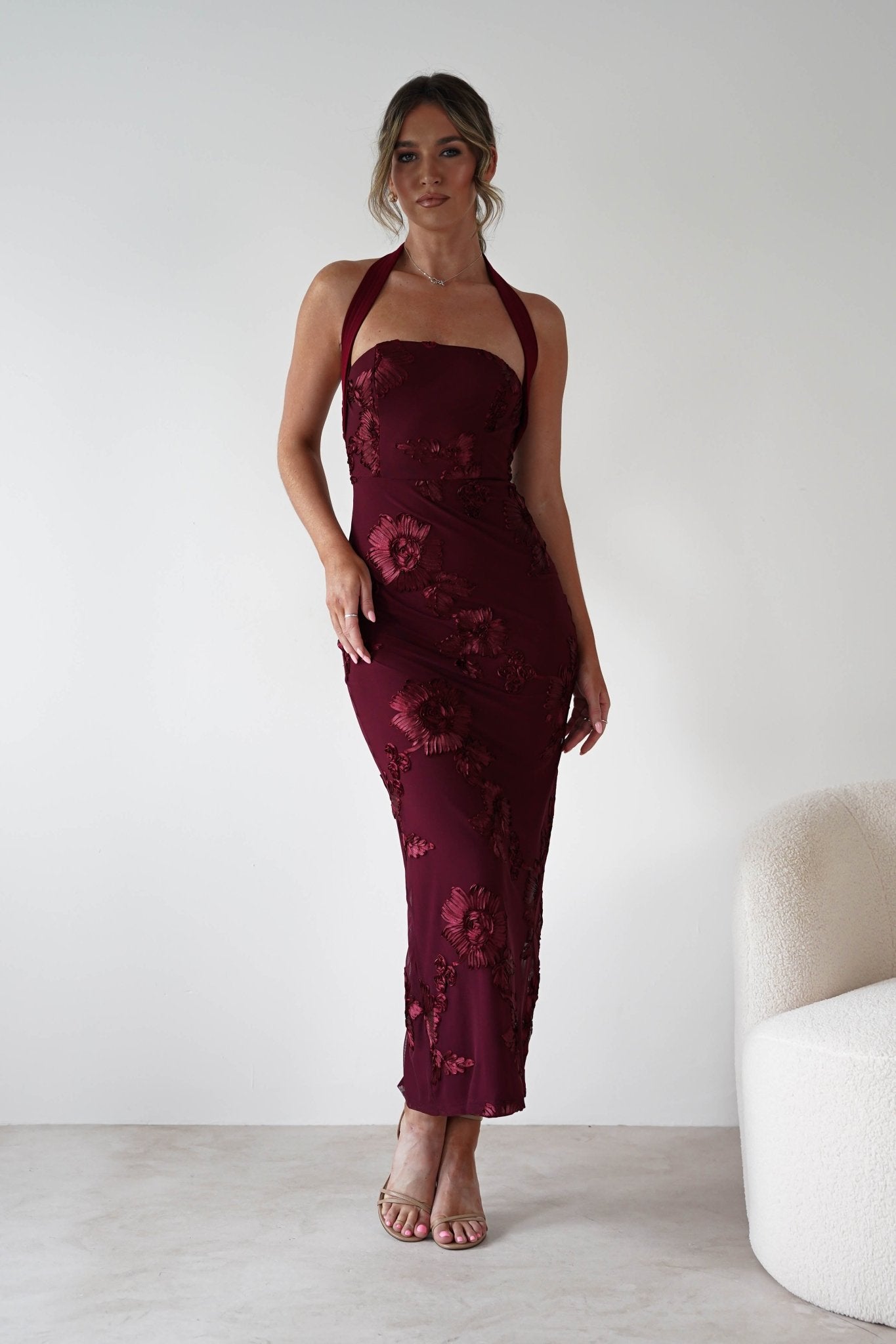 Lilani Textured Midaxi Dress | Wine