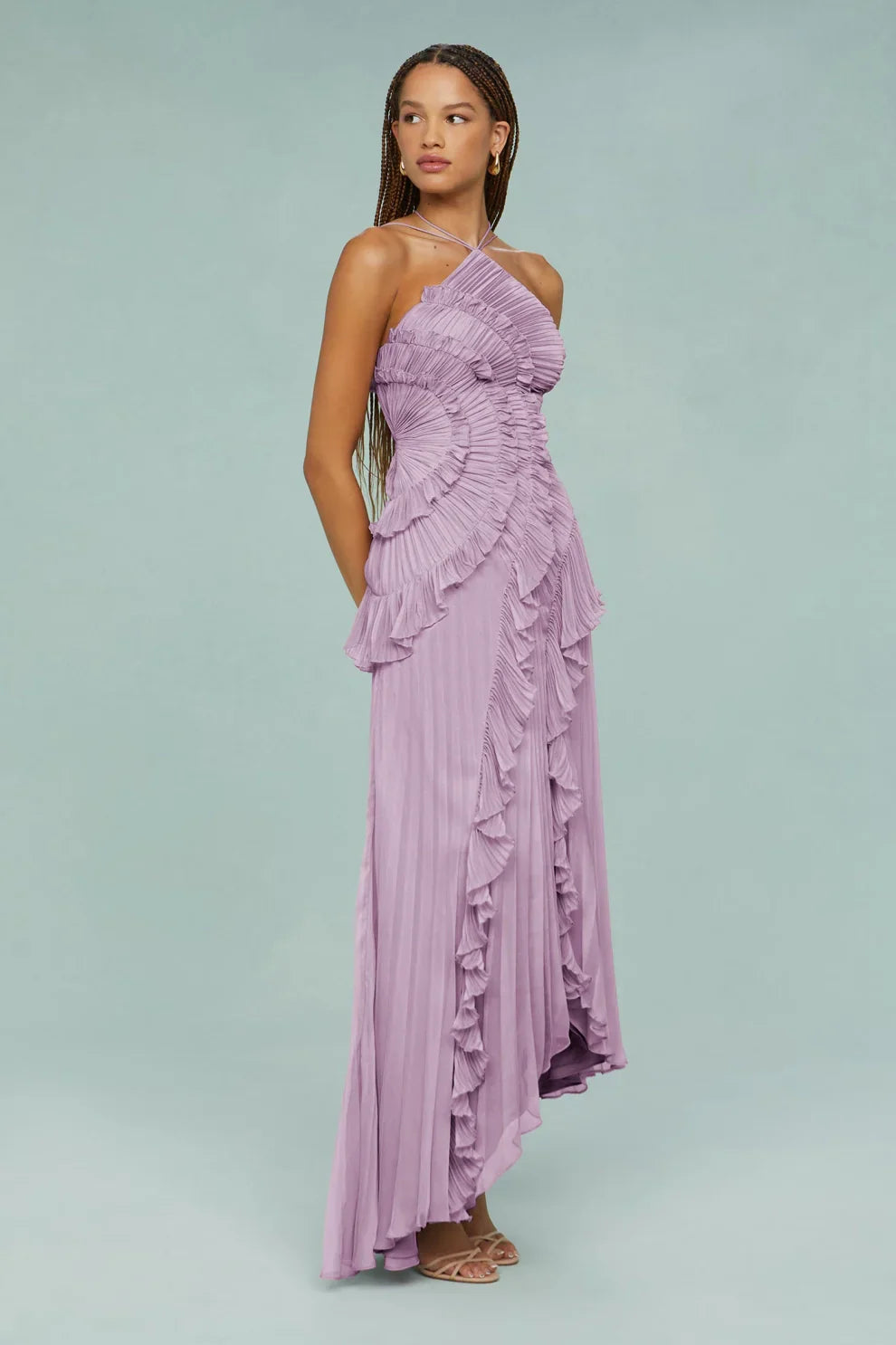Alina Midi Dress with Ruffle Skirt and Ruffle Finish