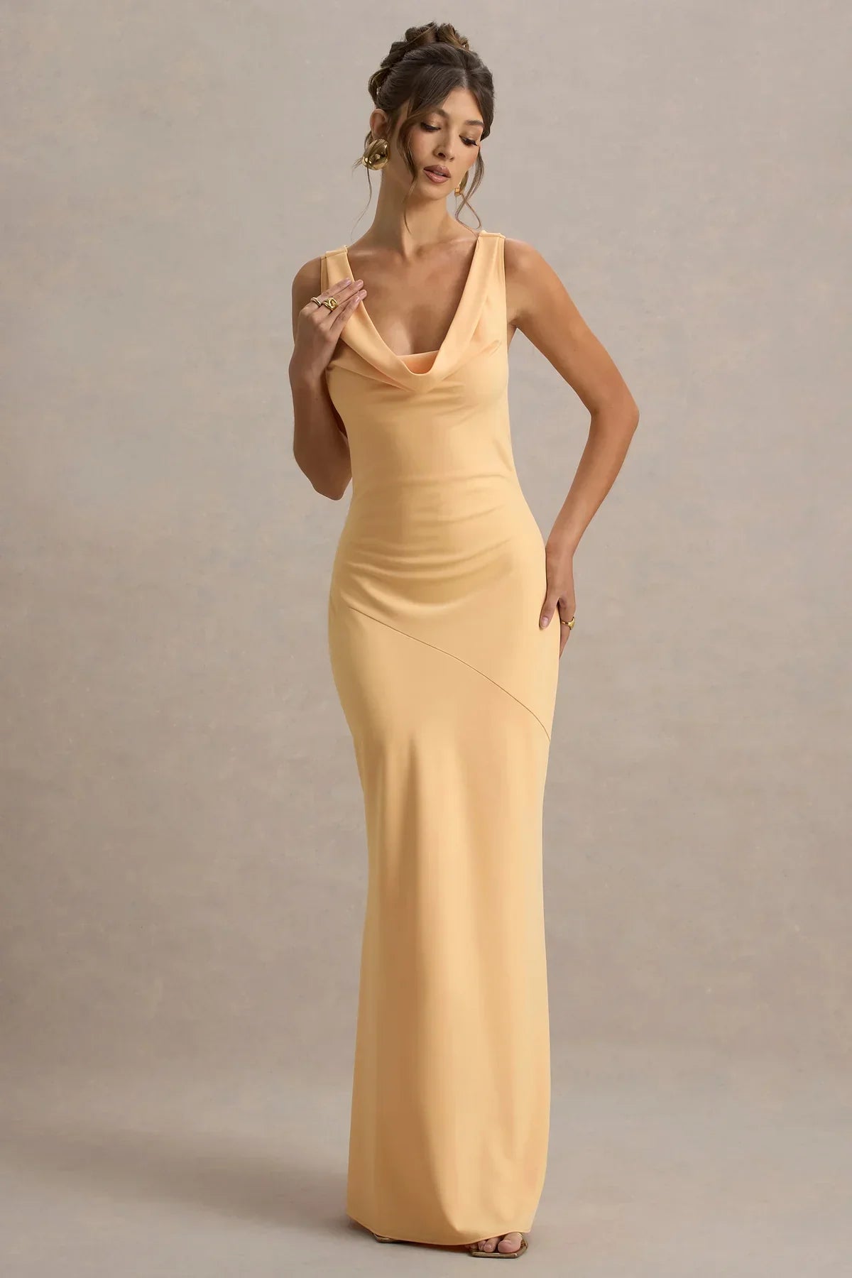 Hannah Satin Maxi Dress with Waterfall Neck
