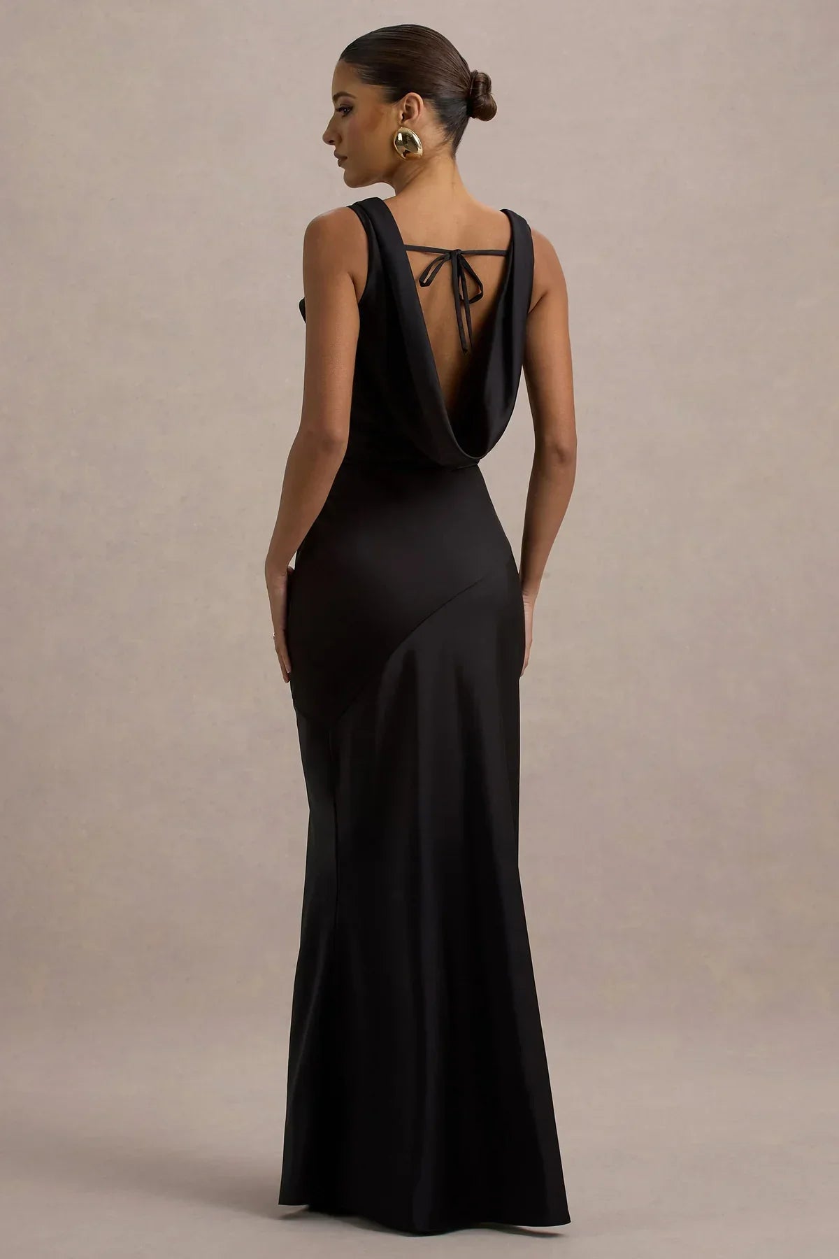 Hannah Satin Maxi Dress with Waterfall Neck
