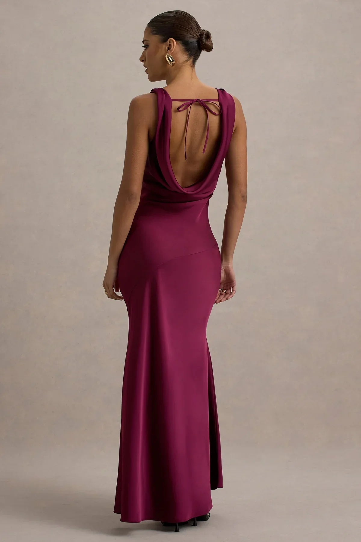 Hannah Satin Maxi Dress with Waterfall Neck