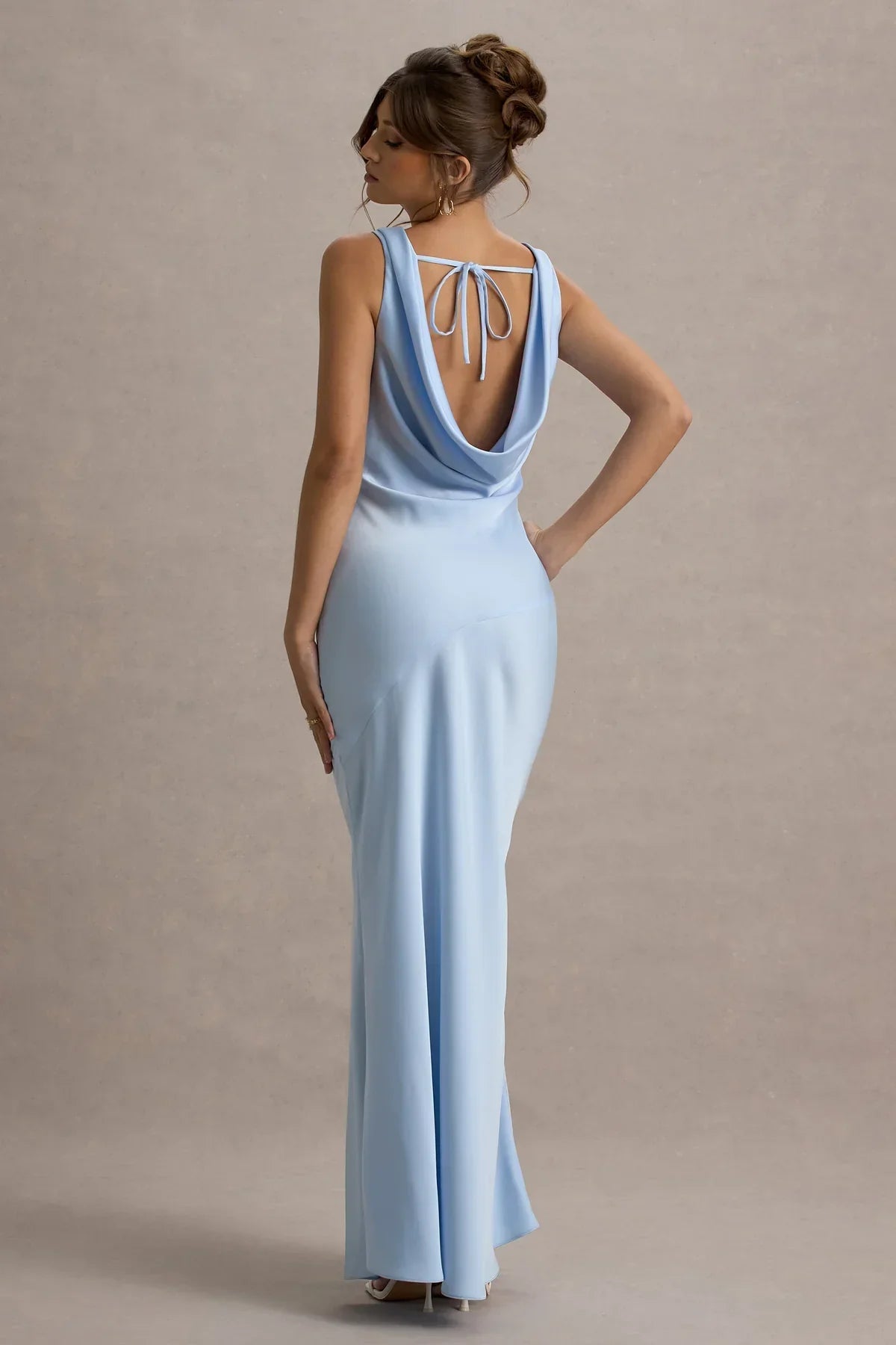 Hannah Satin Maxi Dress with Waterfall Neck