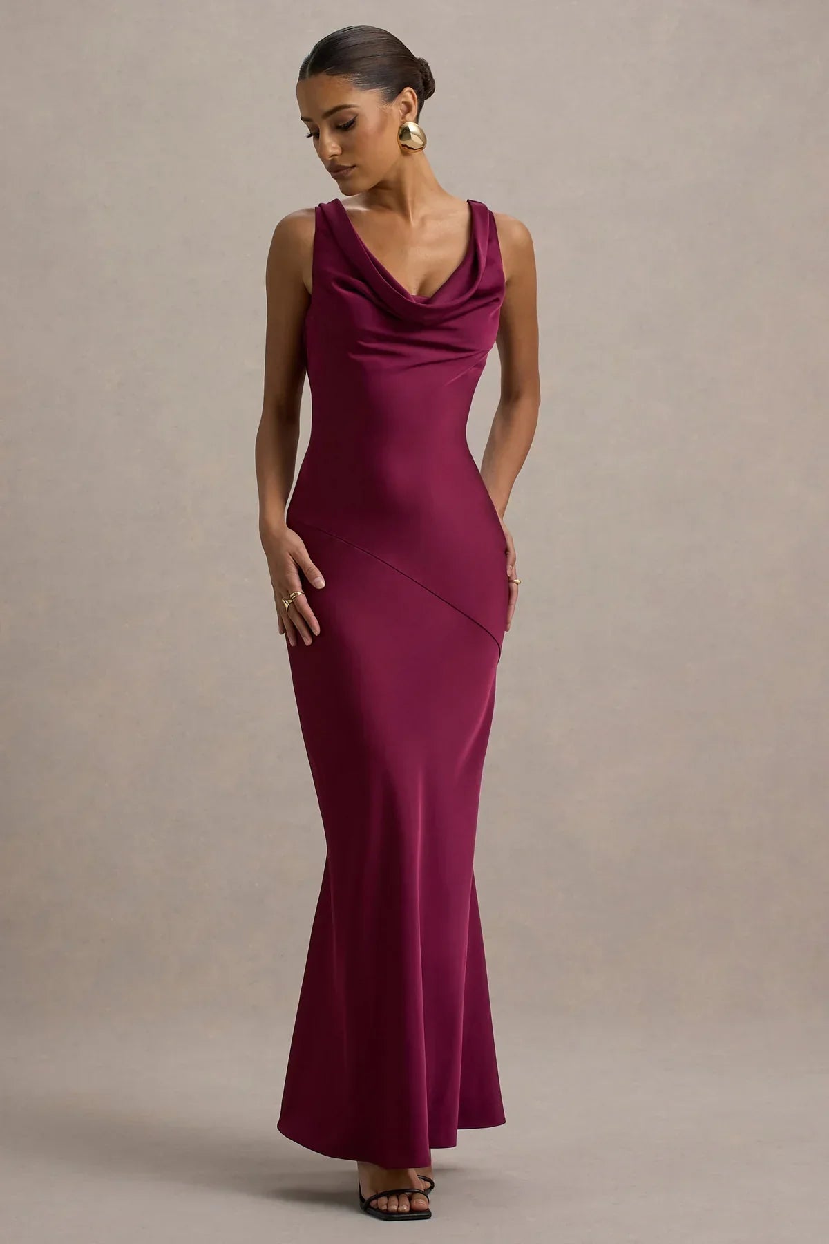Hannah Satin Maxi Dress with Waterfall Neck