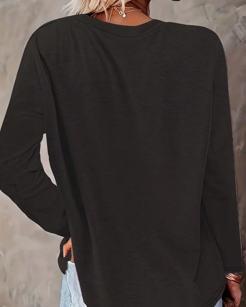 Snowman Printed Casual Long Sleeve Top with Round Neck