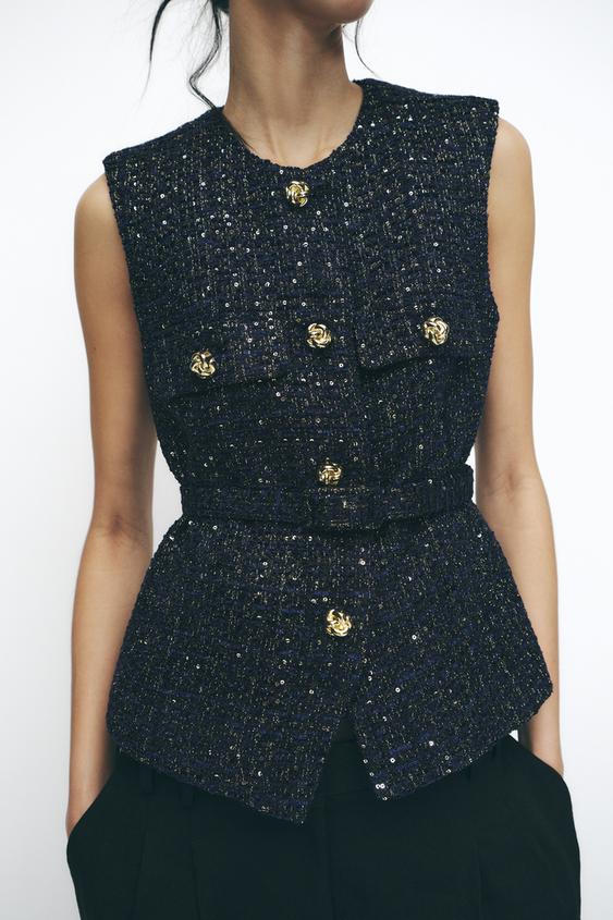 ANNABELLE - BELTED SEQUIN STRUCTURED VEST