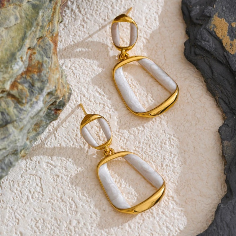 Elegant Gold Plated Enamel Earrings - Celia