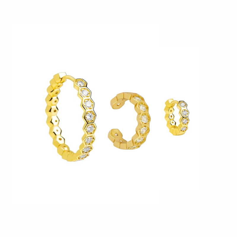 Elegant Hexagonal Hoop Earrings Gold - Eva