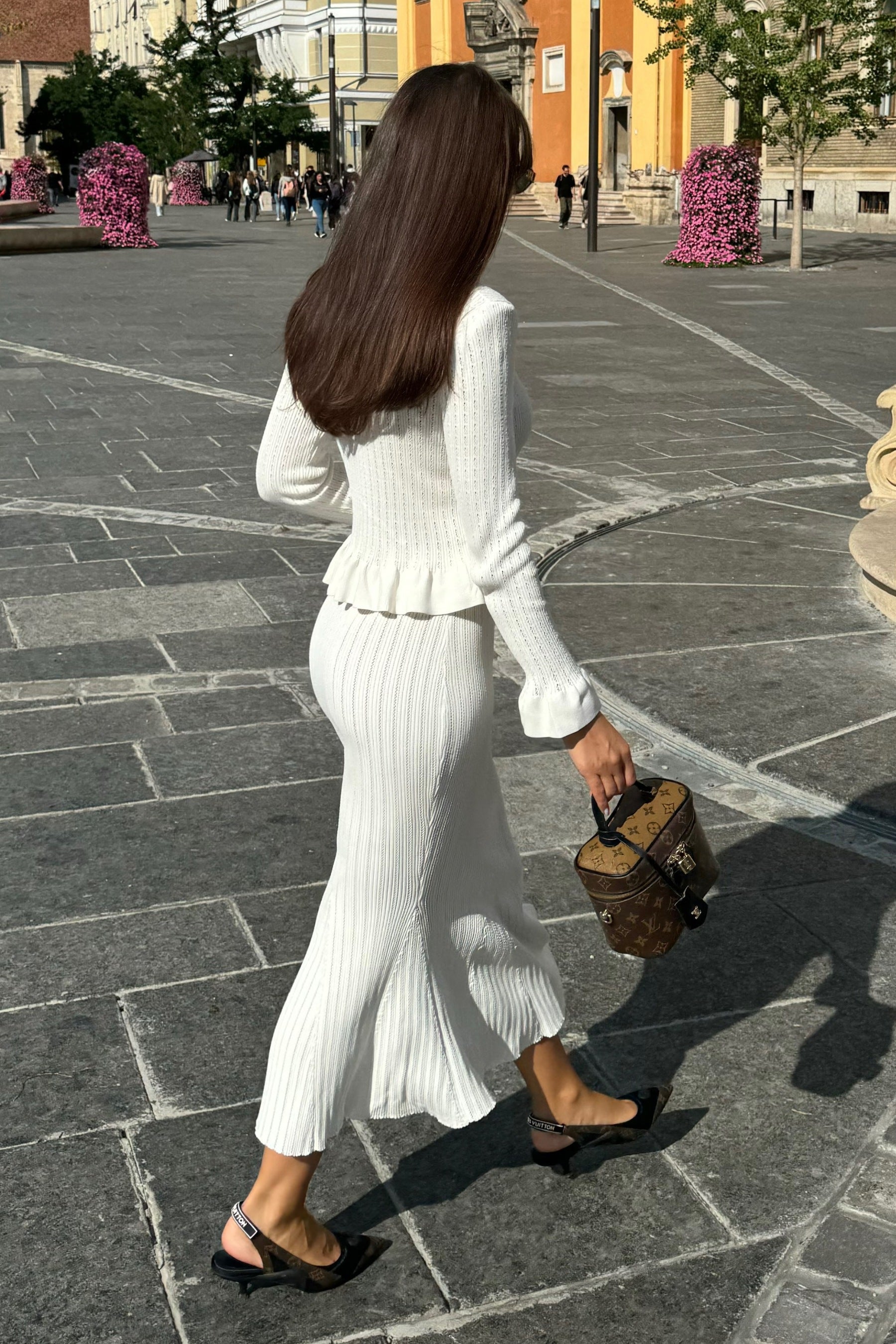 Ruffled Jacket & Flared Skirt Knit Matching Set