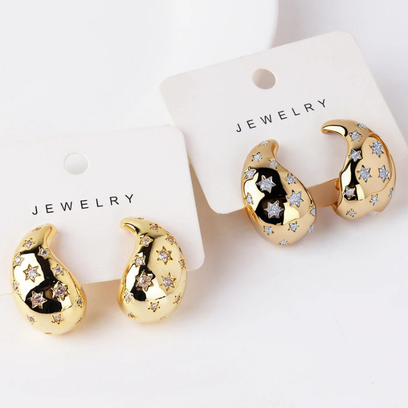 Chic Elegant Drop-Shaped Earrings with Star Zircon Studs - Eugenia