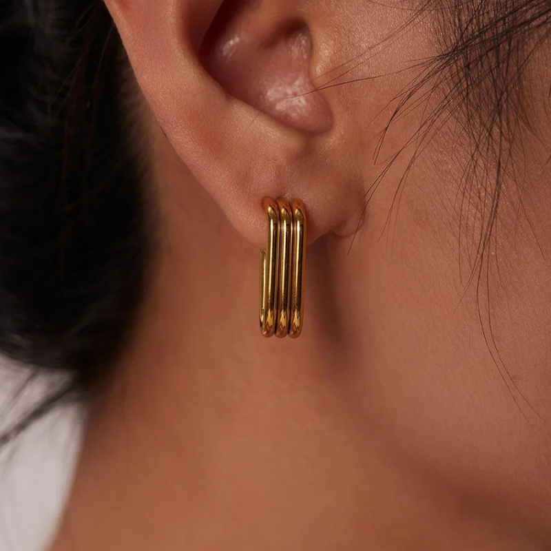 Striped U-Shaped Hoop Earrings - Nicole