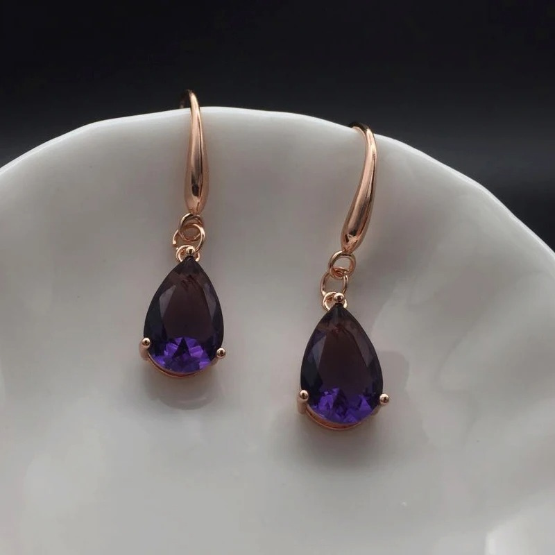 Stylish Purple Amethyst Drop Earrings - Letha