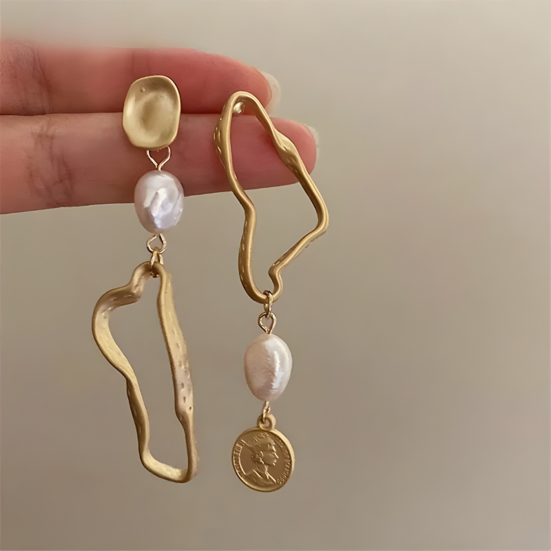 Elegant asymmetrical baroque pearl earrings with hanging design - Rachel
