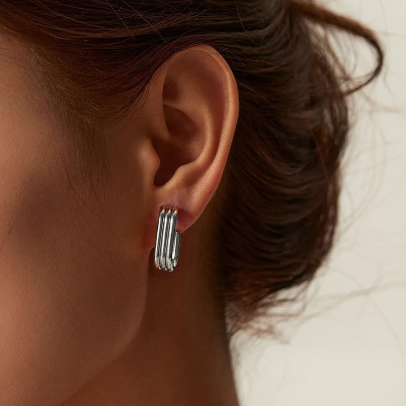 Striped U-Shaped Hoop Earrings - Nicole