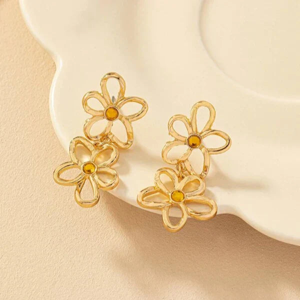 Elegant Gold Double Flower Earrings
