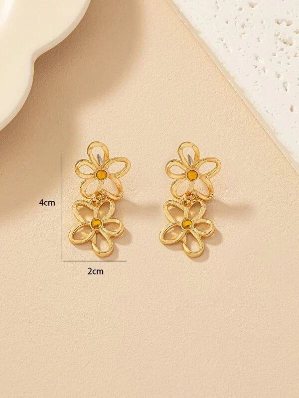 Elegant Gold Double Flower Earrings