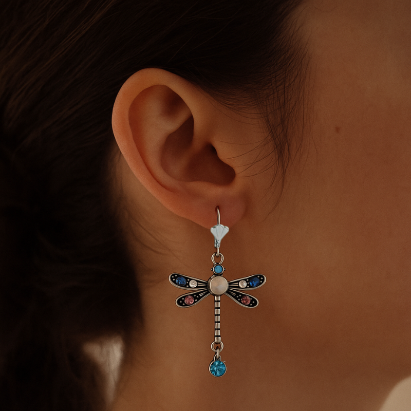 Stylish Silver Dragonfly Earrings with Elegant Cut