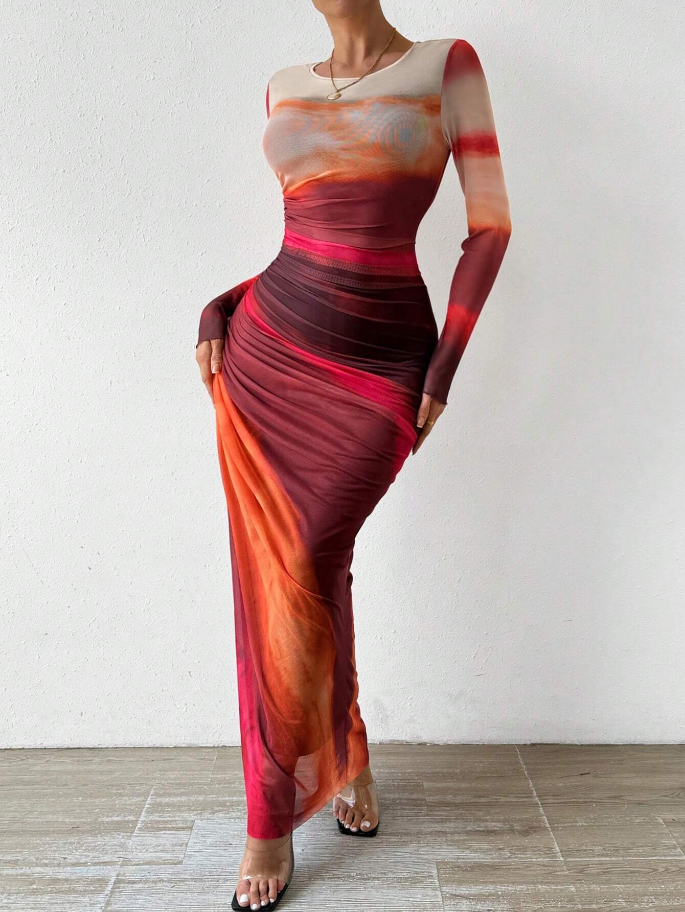 Tie Dye Ruched Maxi Dress