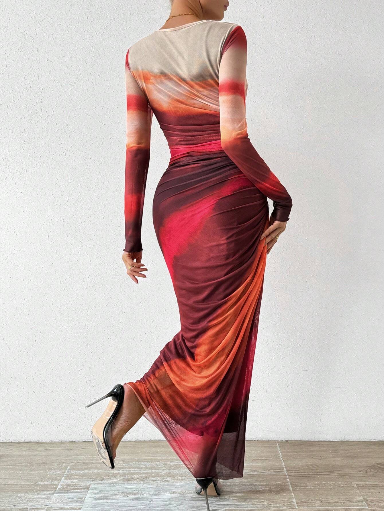 Tie Dye Ruched Maxi Dress