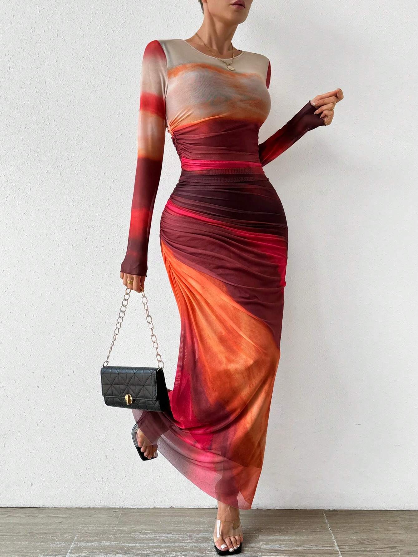 Tie Dye Ruched Maxi Dress