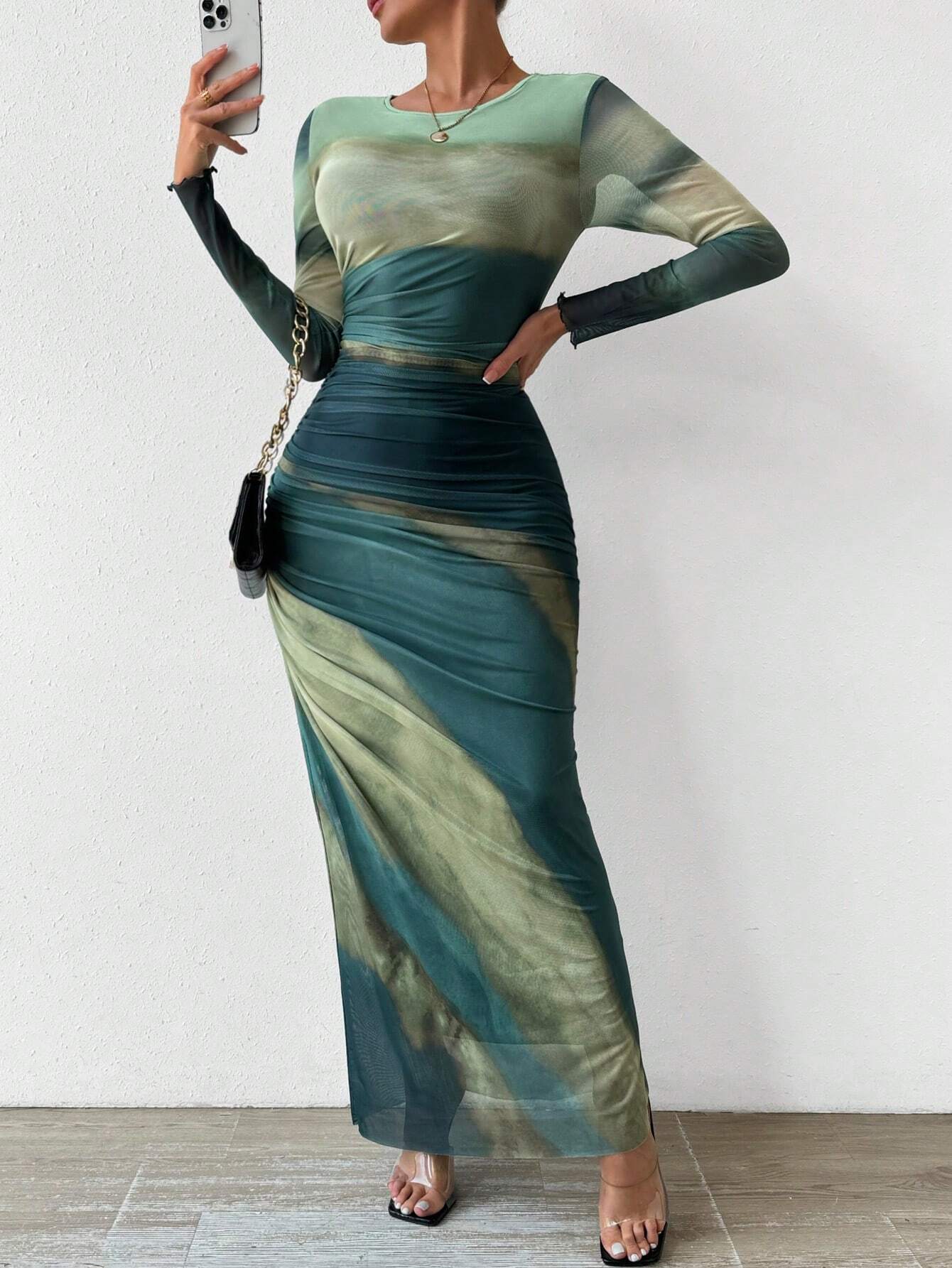 Tie Dye Ruched Maxi Dress