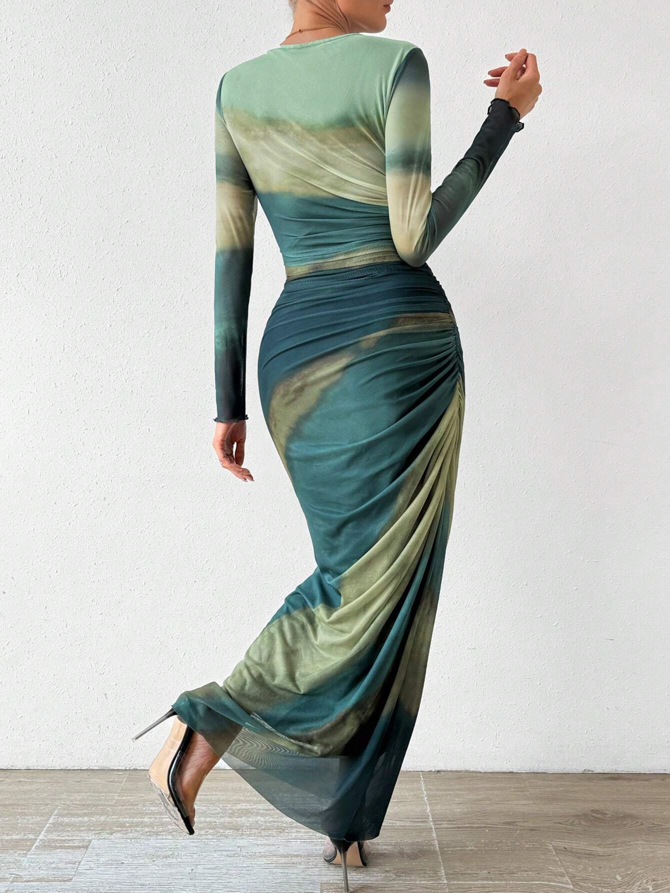Tie Dye Ruched Maxi Dress