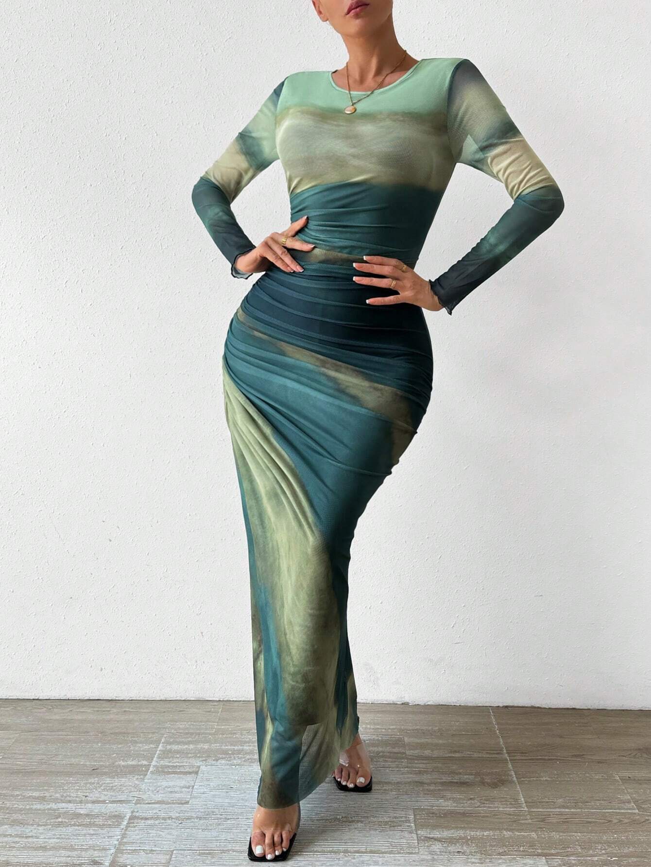Tie Dye Ruched Maxi Dress