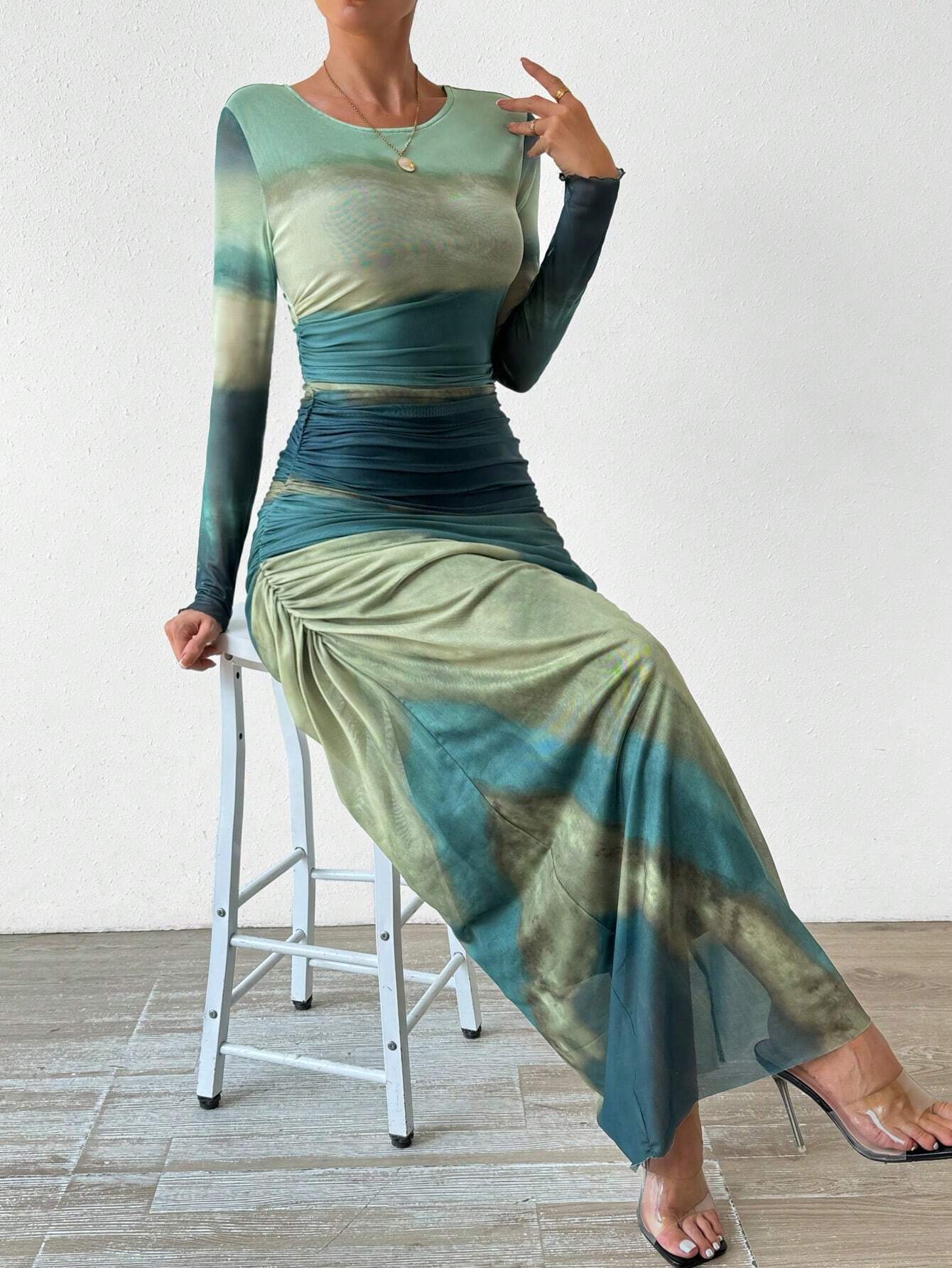 Tie Dye Ruched Maxi Dress