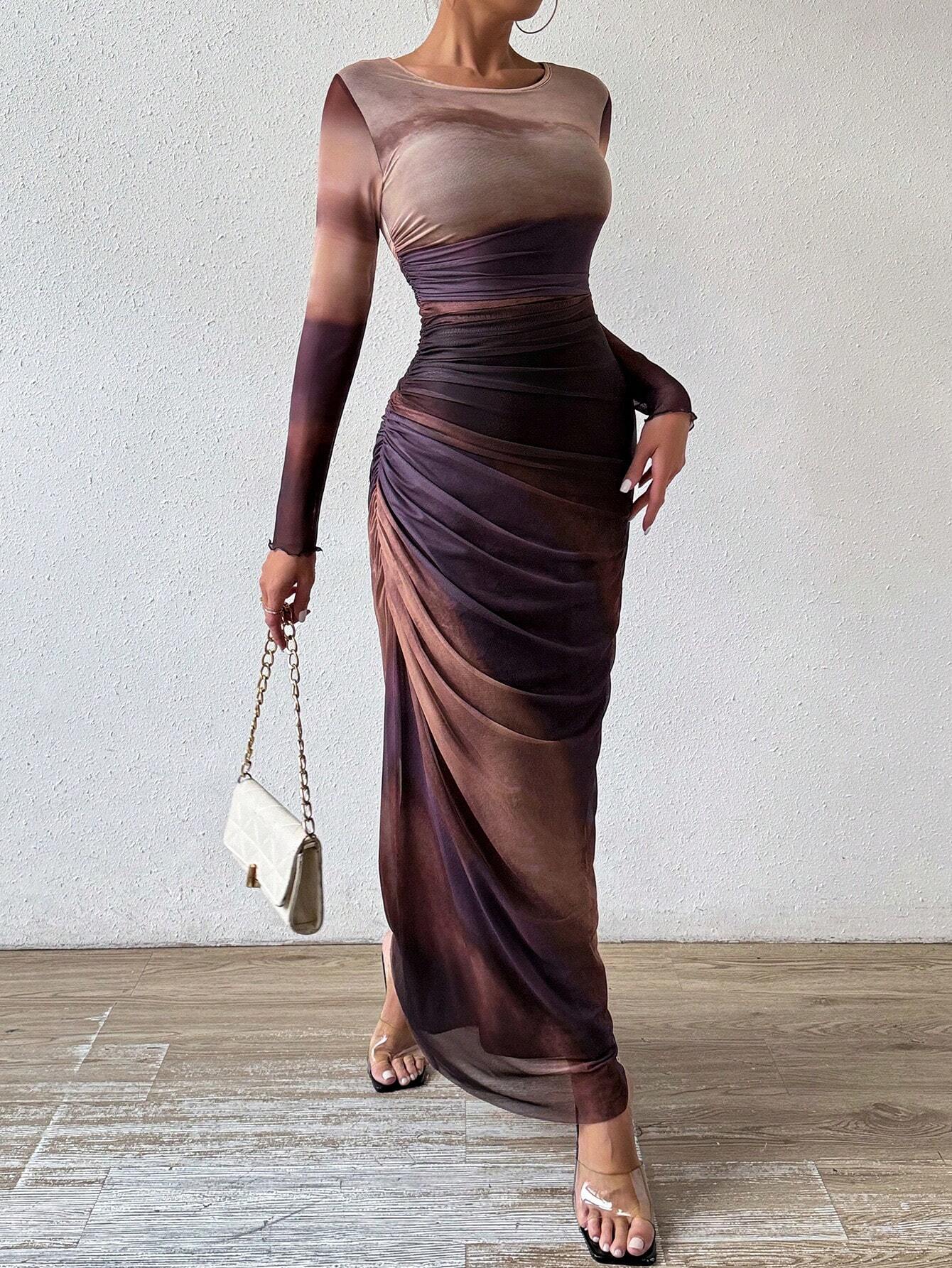 Tie Dye Ruched Maxi Dress