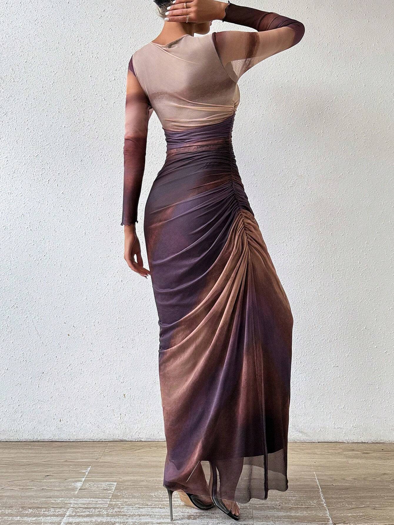 Tie Dye Ruched Maxi Dress