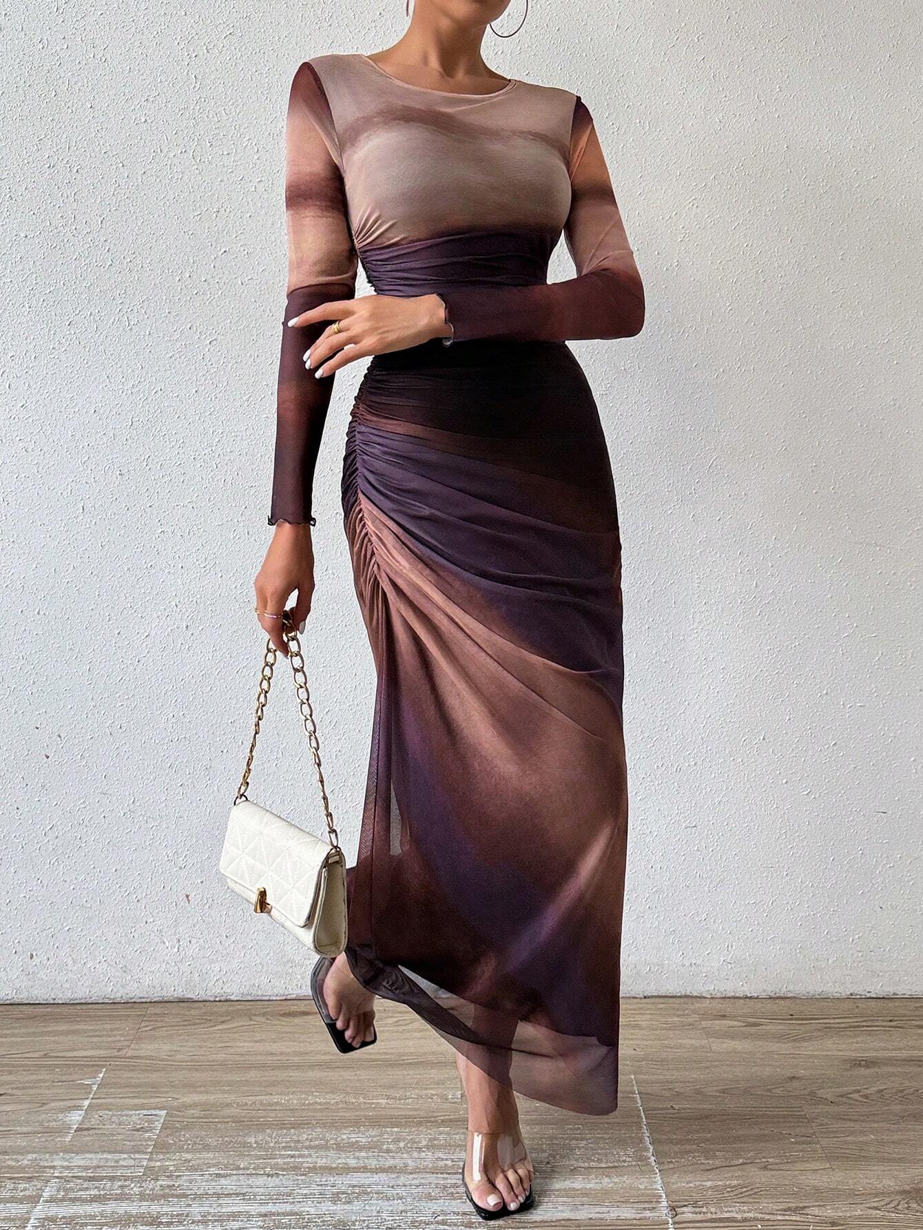 Tie Dye Ruched Maxi Dress