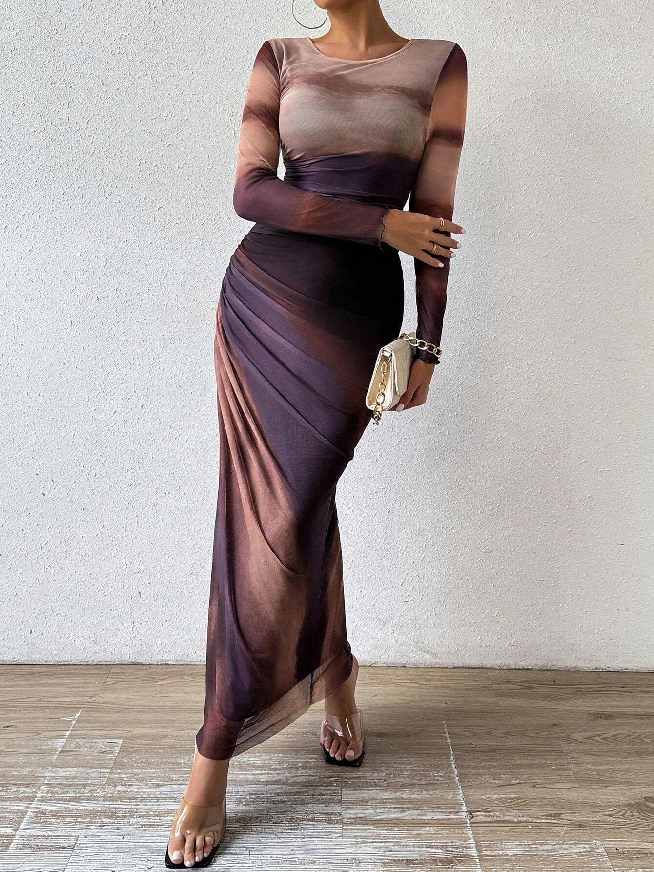 Tie Dye Ruched Maxi Dress