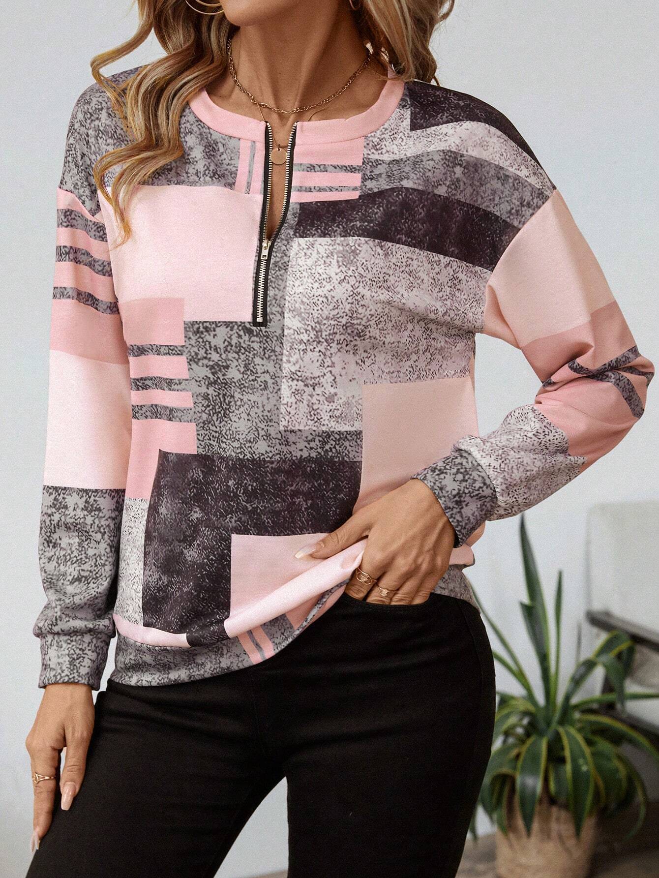 Geometric Casual Half-Zip Sweatshirt