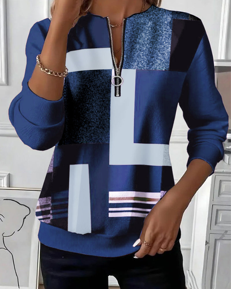 Relaxed Sweatshirt with Half Zipper and Print