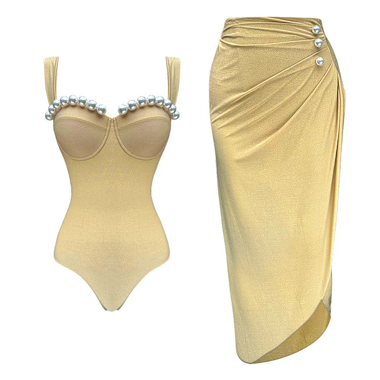 Vionna Halter Neck Pearl Swimsuit