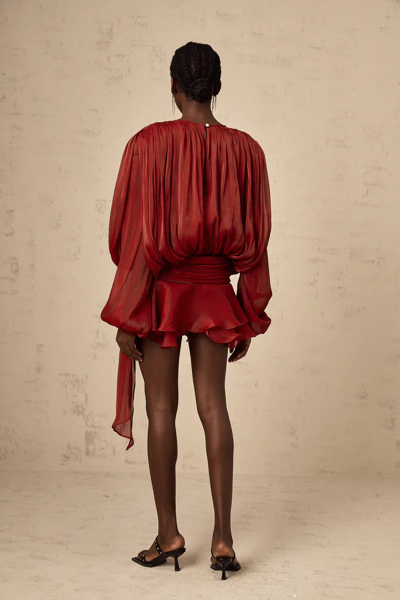 Noir Ruffled Pleated Mini Dress