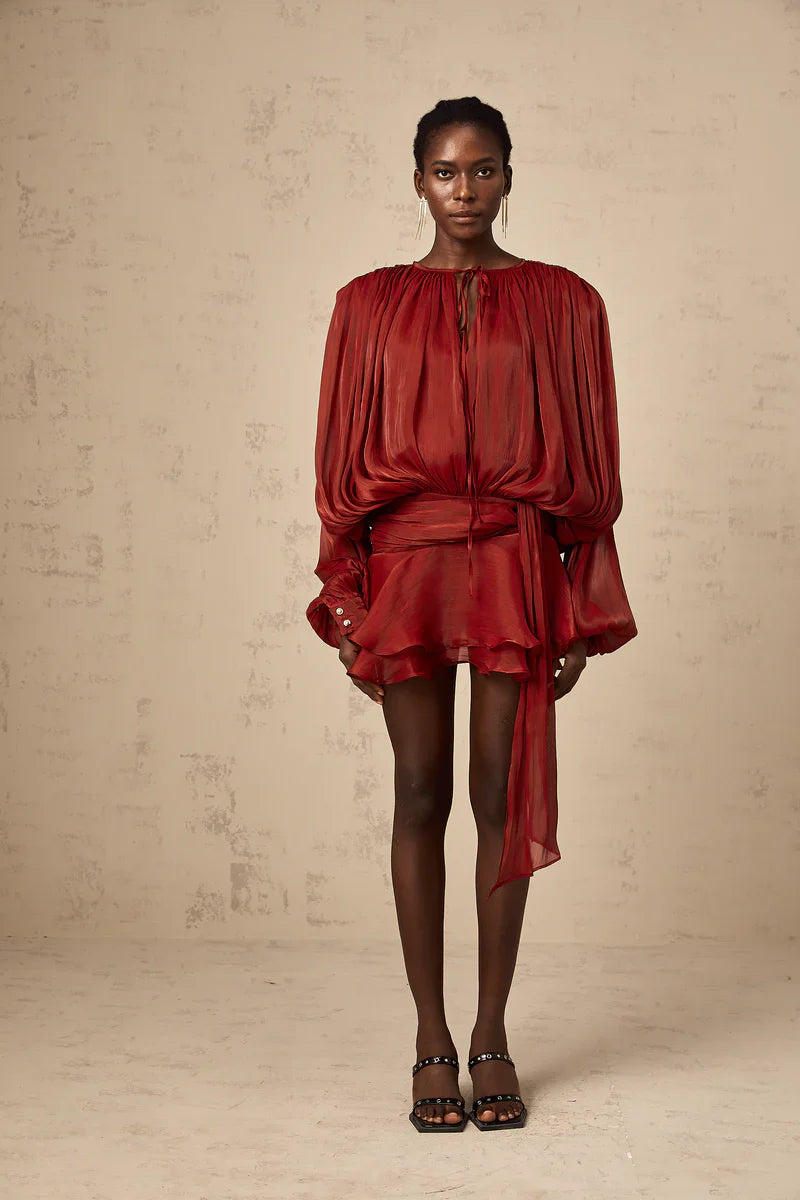 Noir Ruffled Pleated Mini Dress