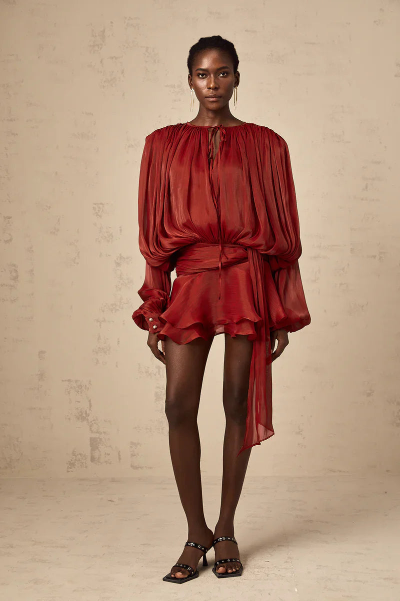 Noir Ruffled Pleated Mini Dress