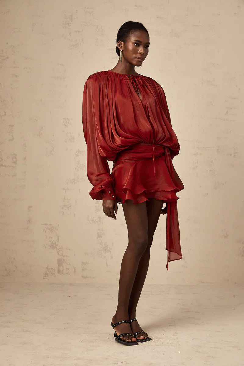 Noir Ruffled Pleated Mini Dress