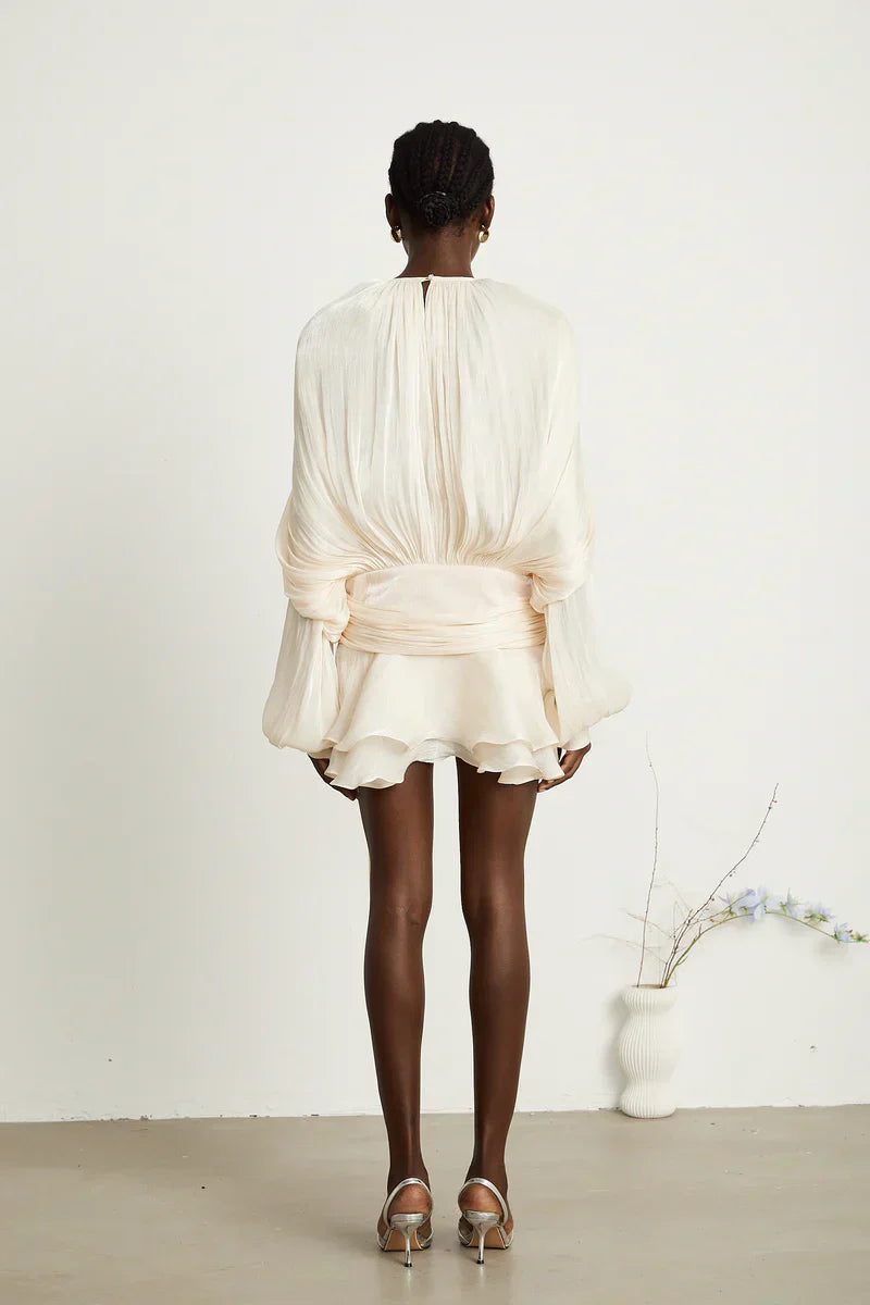 Black Gerafelde Pleated Mini Dress